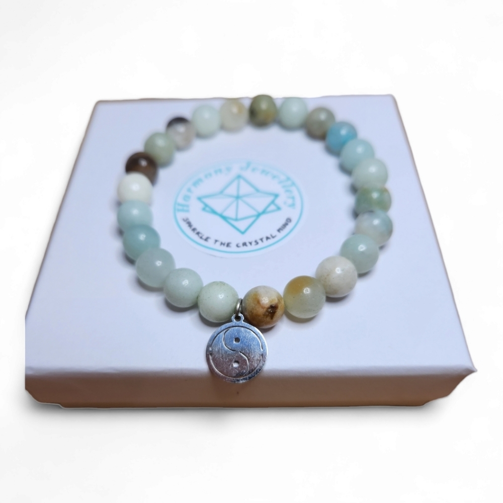 8 mm Amazonite beaded Yin-yang charm bracelet